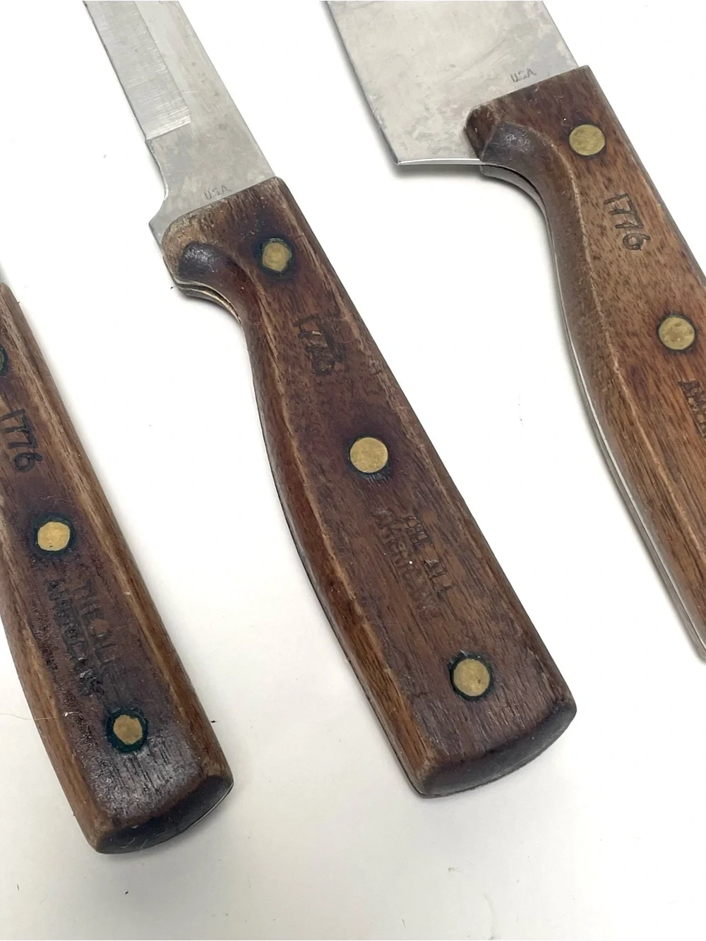 Vintage 1776 The All Americans Knife Set 3 Pc USA Chef Slicing Paring Walnut